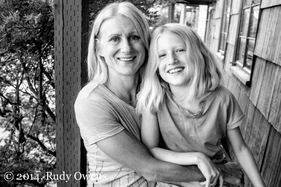 Mother and daughter, black and white portrait