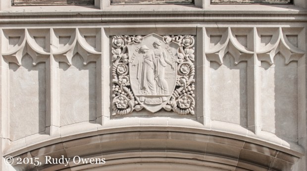 Seal of the City of Detroit on the front of the now closed building