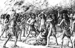 An illustration of the killing of Father Jayme